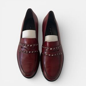Paul Green Burgundy Leather Studded Loafers US Size 6